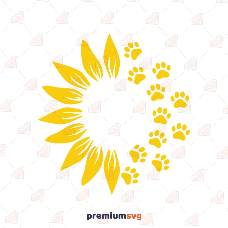 Paw Sunflower Print SVG, Instant Download Sunflower SVG Svg