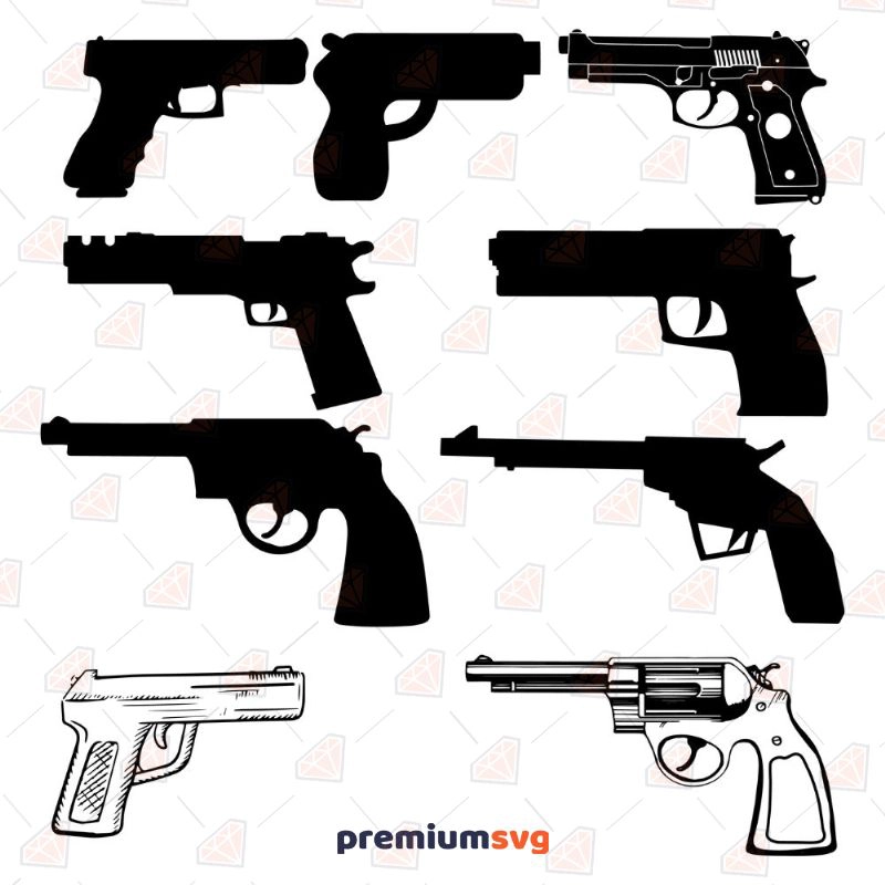 Pistol Bundle SVG, Weapon Bundle SVG Instant Download Drawings Svg