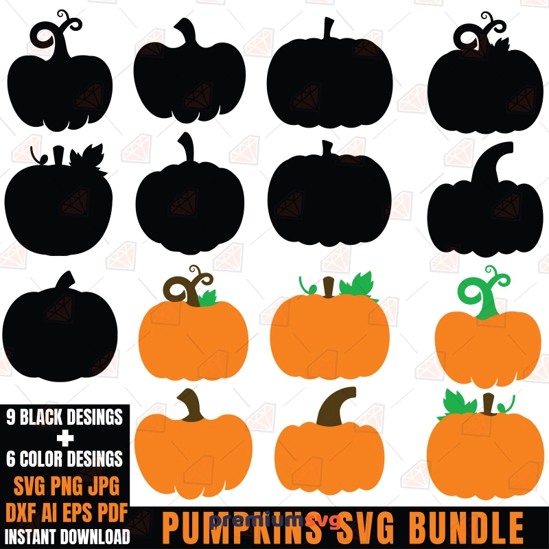 Pumpkin SVG Bundle, 15 Pumpkin Silhouette & Designs Pumpkin SVG