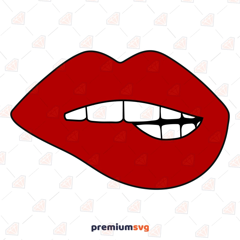 Red Biting Lips with Outline SVG, Cut File for Instant Download Icon SVG Svg