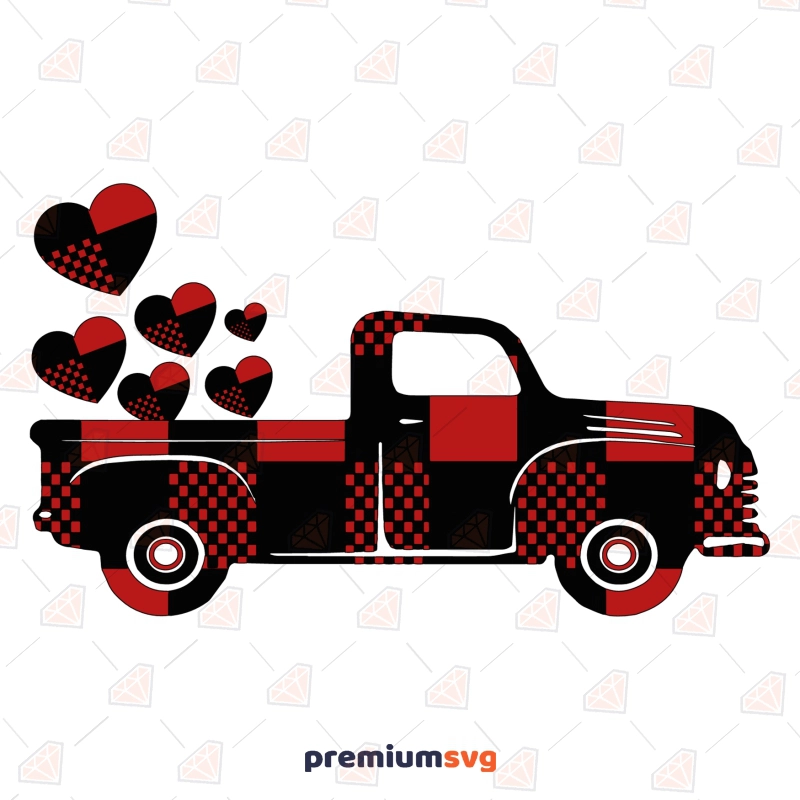 Red Buffalo Plaid Christmas Truck with Heart SVG Cut File Christmas SVG Svg