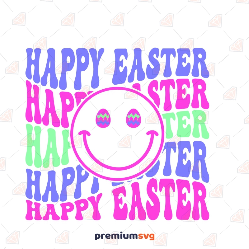 Retro Happy Easter with Smiley Face SVG, Digital Download Easter Day SVG Svg