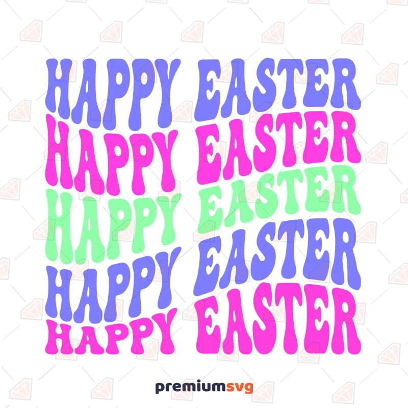 Retro Happy Easter SVG, Wavy Text SVG Digital Design Easter Day SVG Svg