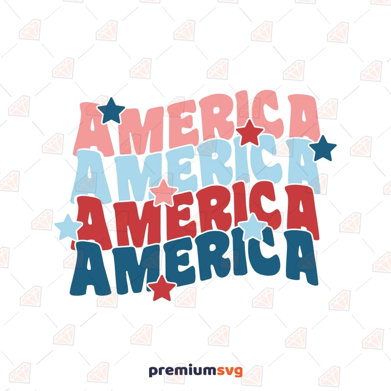 Retro Wavy America Text SVG 4th Of July SVG Svg