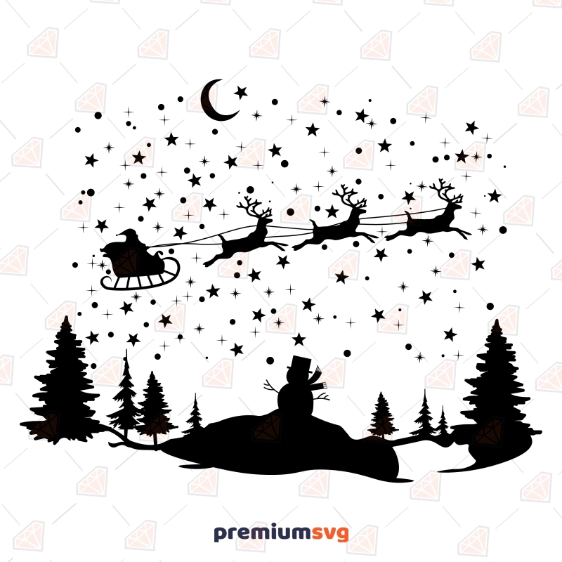 Santa Deer Sleight Scene SVG, Santa Claus Deer Sleight SVG Vector Files Christmas SVG Svg