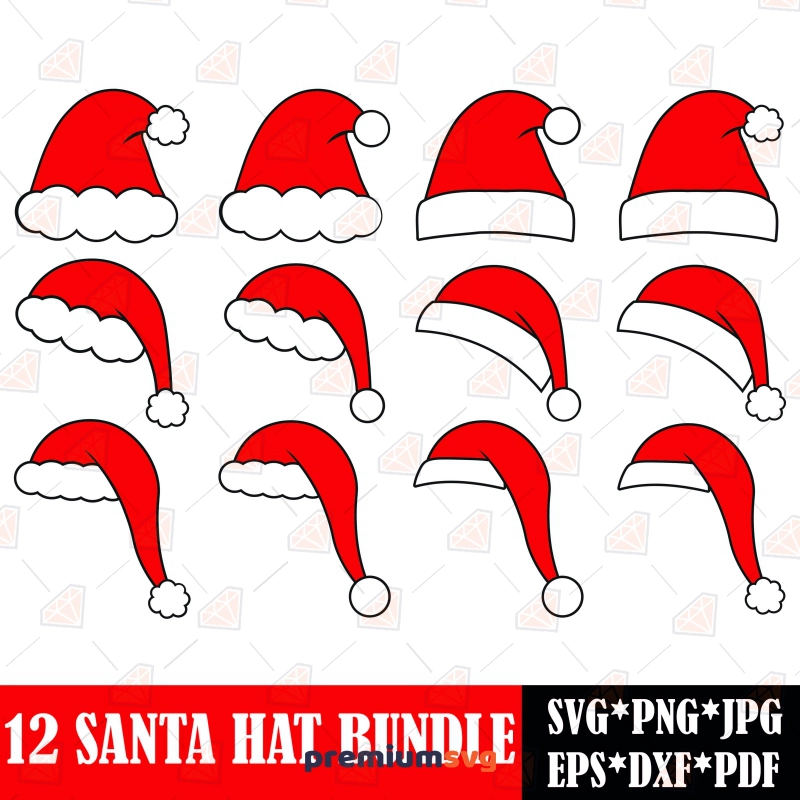 Santa Hat SVG Bundle, Santa Claus SVG Clipart Vector Files Christmas SVG Svg