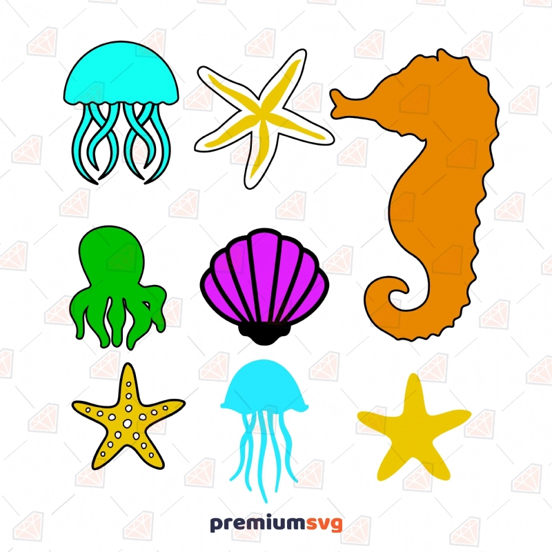 Sea Creatures Clipart Instant Download, Sea Creatures SVG Files Sea Life and Creatures SVG Svg