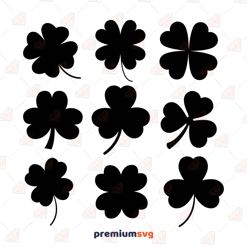 9 Shamrock Silhouettes SVG Bundle, Clover Cliparts St Patrick's Day SVG Svg