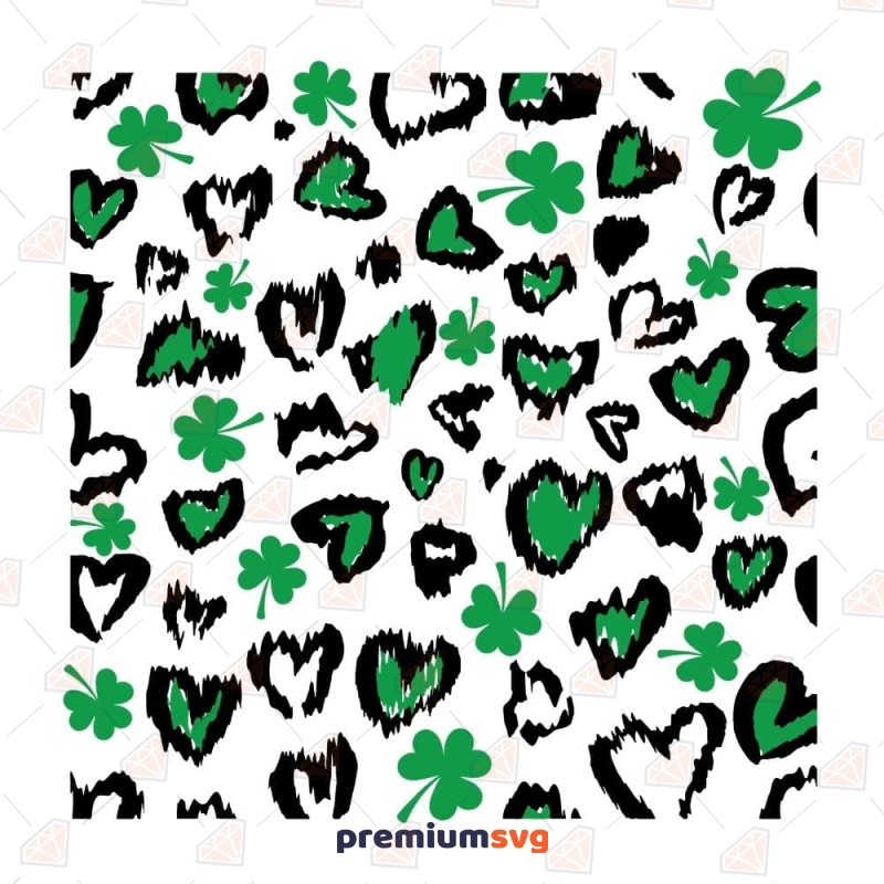 Shamrocks with Brush Hearts SVG Pattern, Clover SVG St Patrick's Day SVG Svg