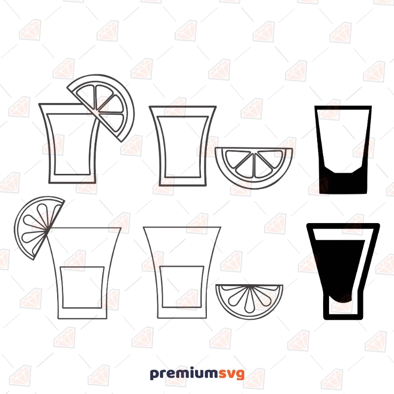 Shot Glasses SVG Vector Files, Shot Glasses Bundle with Lemon Clipart Files Vector Illustration Svg