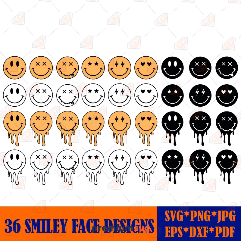 Smiley Face SVG Bundle, Retro Melting Smiley Face SVG Vector Files Vector Illustration Svg