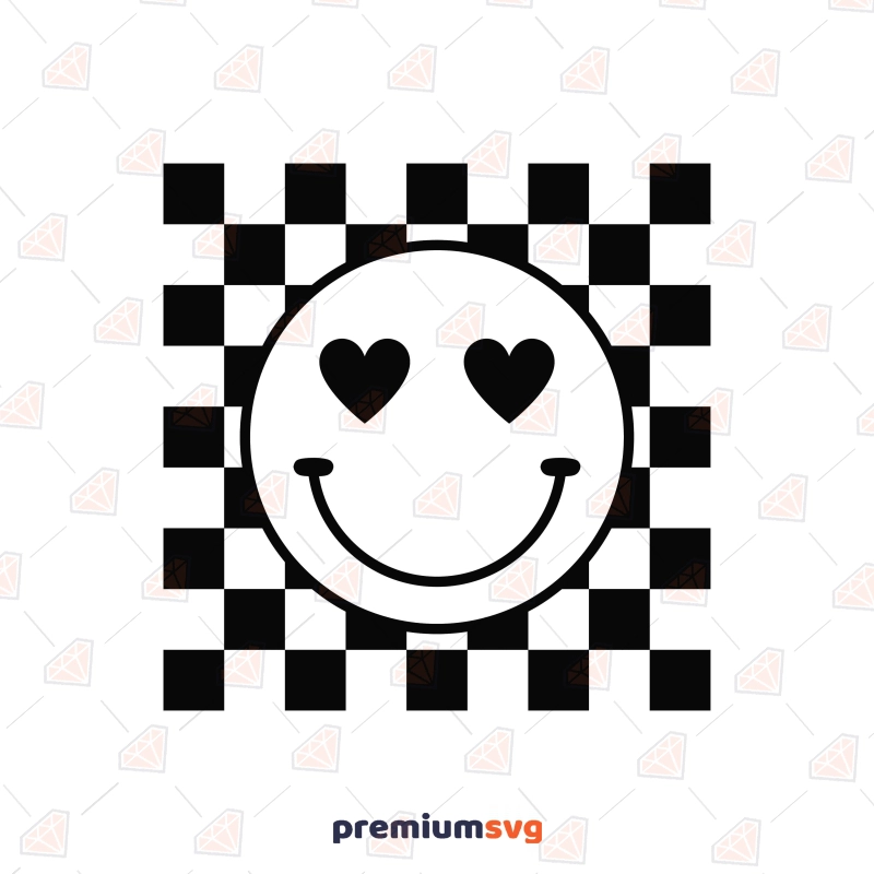 Smiley Face Heart Eyes SVG, Checkered Smiley Face SVG T-shirt SVG Svg