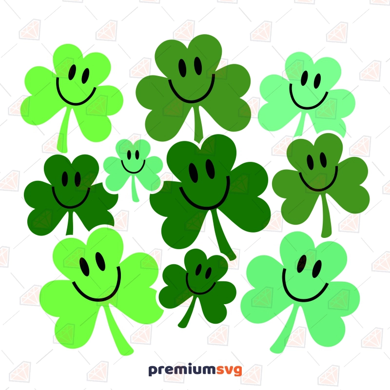 Smiley Shamrocks SVG, Leaf Clover SVG Vector Files St Patrick's Day SVG Svg