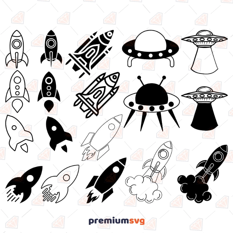 Spacecraft SVG Bundle, Rocketships Clipart Vector SVG Files Bundle SVG Svg