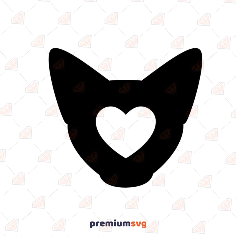 Sphynx Cat Head Silhouette SVG with Heart Cat SVG Svg