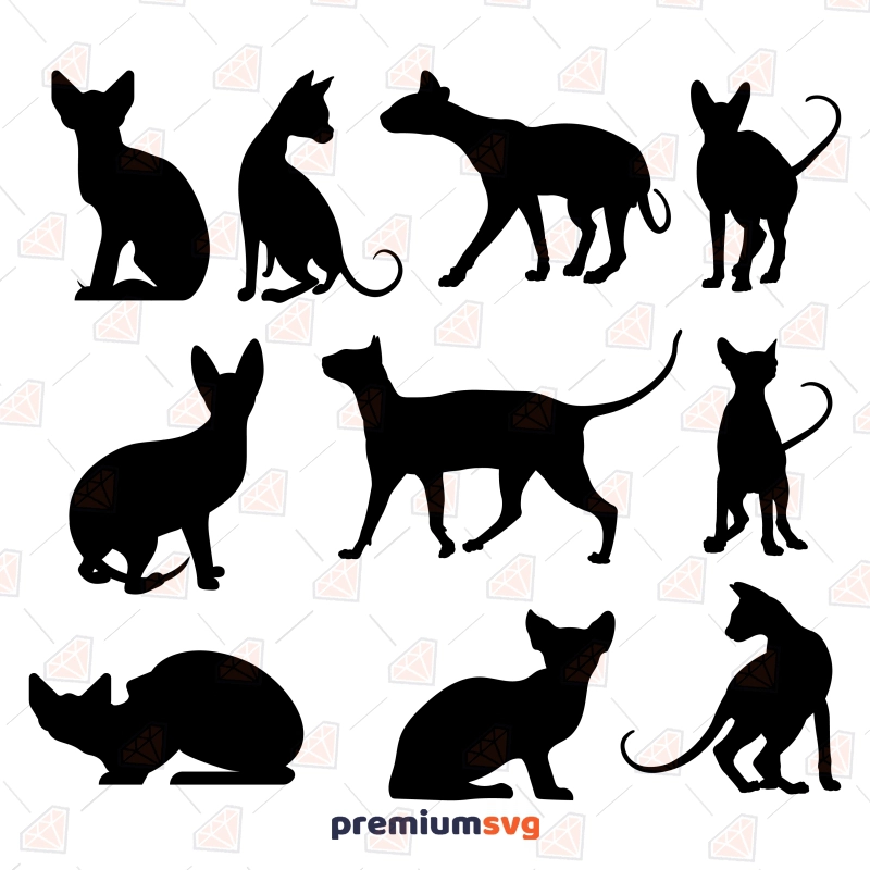 Sphynx Cat Silhouettes SVG Bundle, Cut and Clipart Files Cat SVG Svg