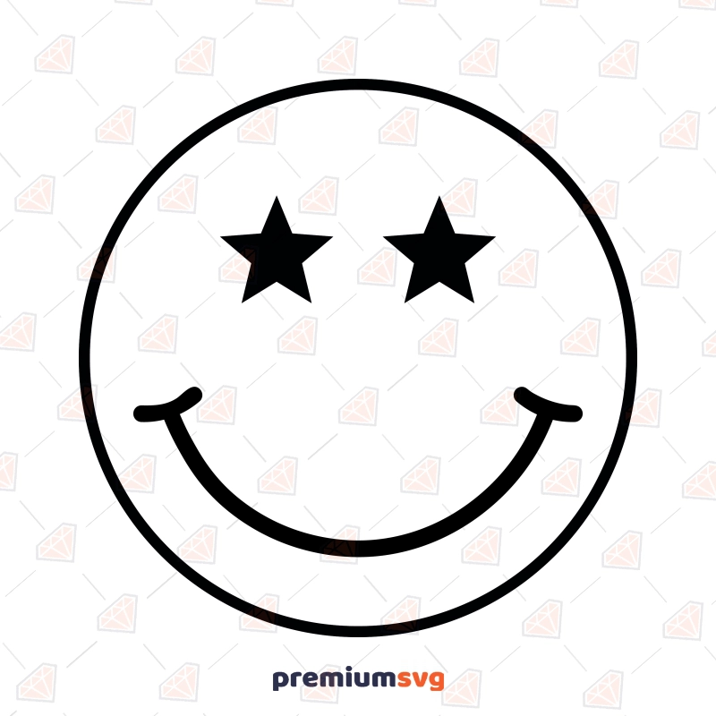 Star Eyes Smiley Face SVG, Star Smile Emoji SVG Vector Files Vector Illustration Svg