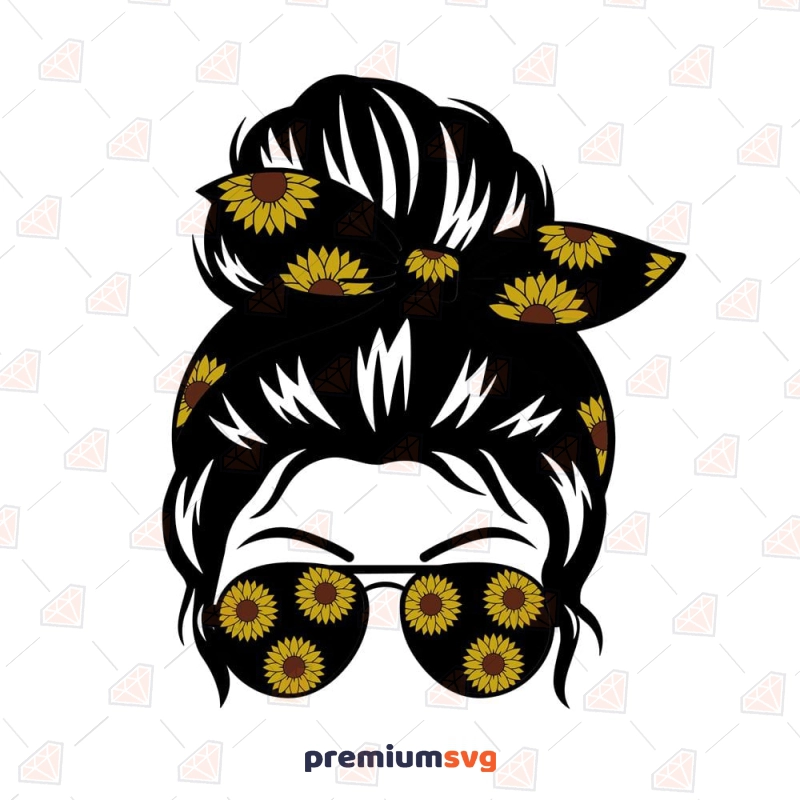 Sunflower Messy Bun SVG Cut File, Sunflower Mom SVG Messy Bun SVG Svg