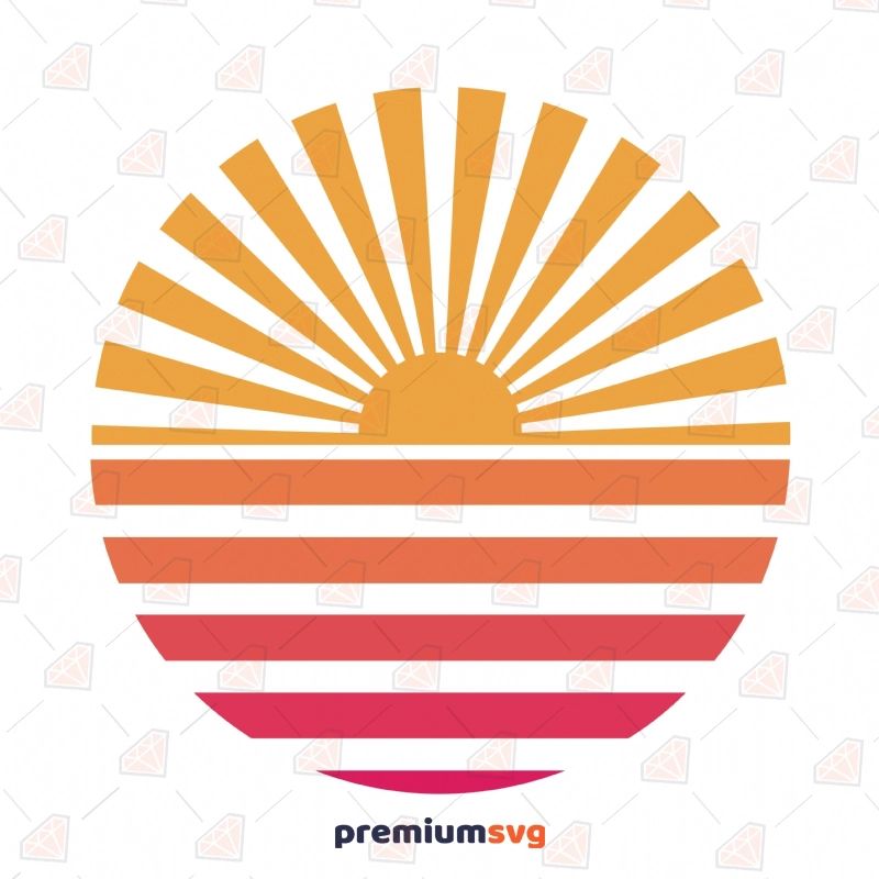 Sunset SVG File, Retro Sunset Vector Instant Download Sky/Space Svg