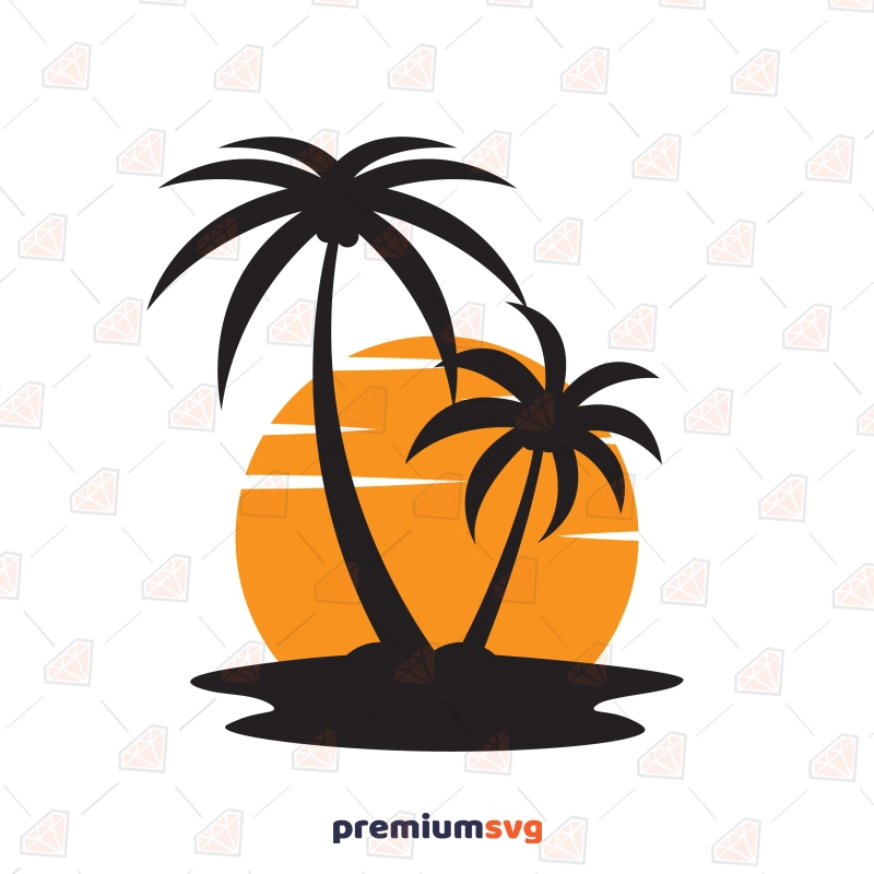 Sunset with Palm Trees SVG Image, Palm Tree Sunset SVG Digital Download Summer SVG Svg