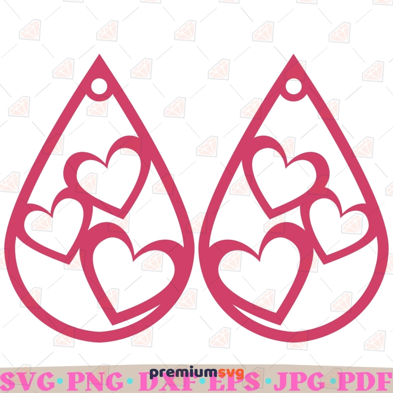 Teardrop Heart Earring SVG, Valentine Earring SVG Digital Valentine's Day SVG Svg