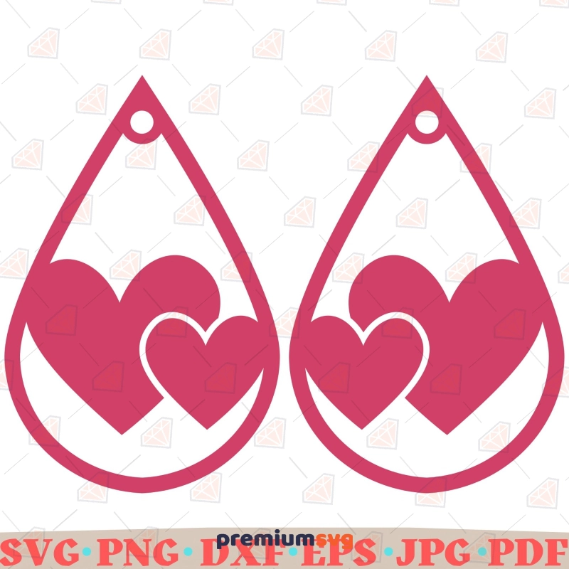Teardrop Shape 2 Hearts Earring SVG, Digital Download Valentine's Day SVG Svg