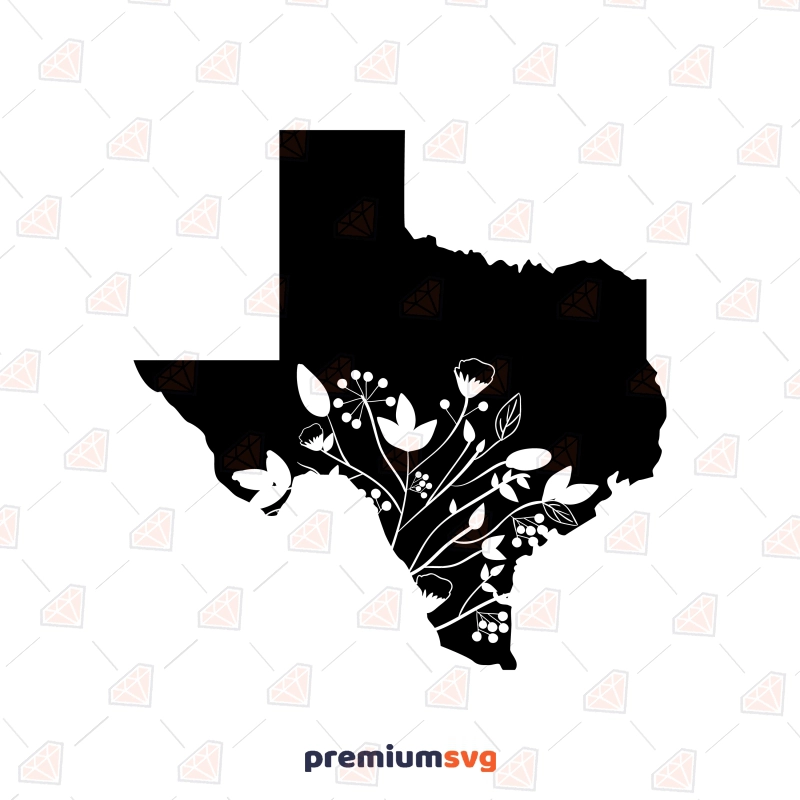 Texas Floral Map SVG Cut File, Texas SVG Vector Texas SVG Svg