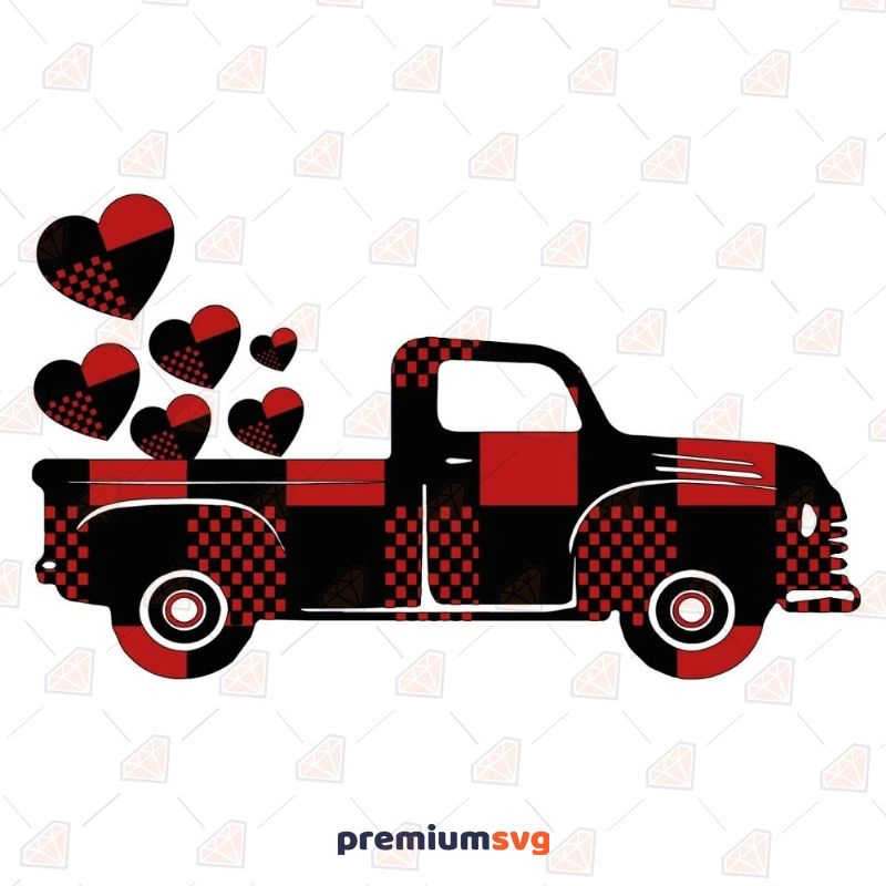 Buffalo Plaid Valentine's Day Truck SVG, Instant Download Valentine's Day SVG Svg