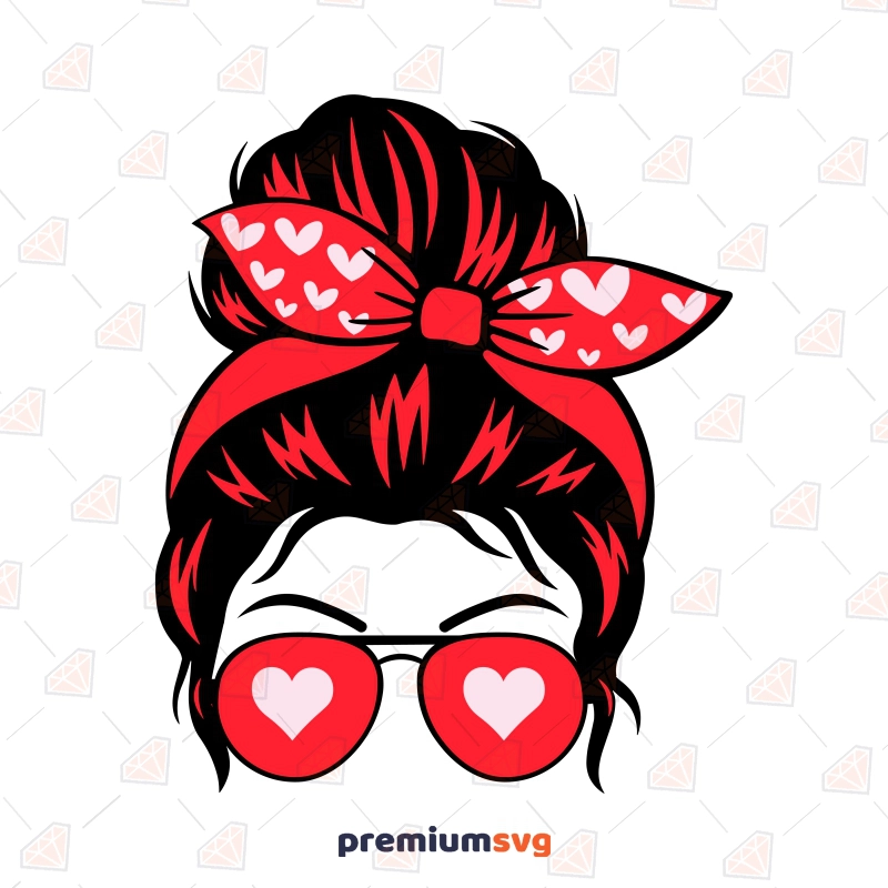 Valentine's Day Messy Bun SVG, Instant Download Valentine's Day SVG Svg