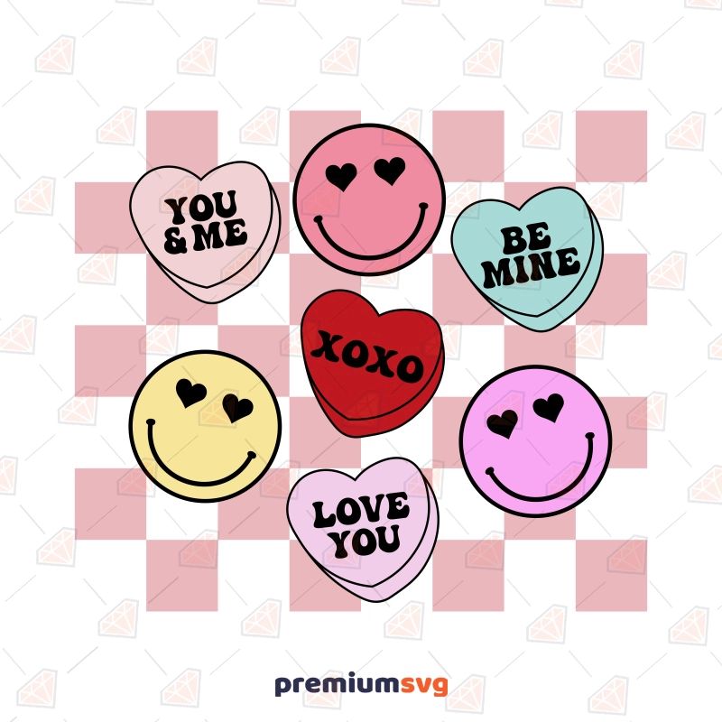 Conversation Hearts Iron On Transfers - Smiley Convo Hearts Smiley