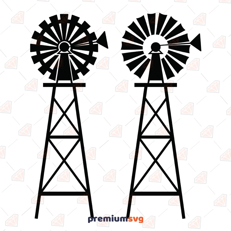 Windmill SVG Cut and Clipart File, Windmill Vector Instant Download Vector Illustration Svg
