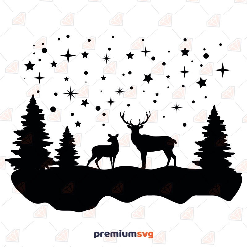 Winter Scene with Deers SVG Clipart, Winter Deer SVG Instant Download Vector Illustration Svg