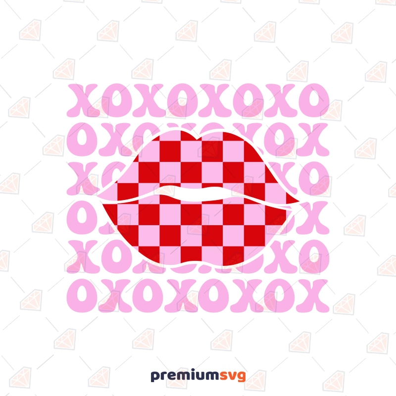XOXO Checker Lips SVG, Kiss SVG Instant Download Valentine's Day SVG Svg