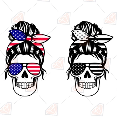 American Skull Mom SVG, Messy Bun Usa Flag SVG | PremiumSVG