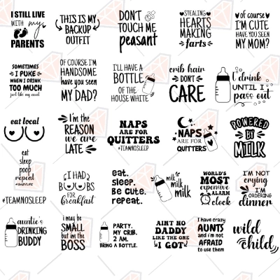 Baby Onesie Quotes Bundle SVG, Funny Baby Sayings PremiumSVG
