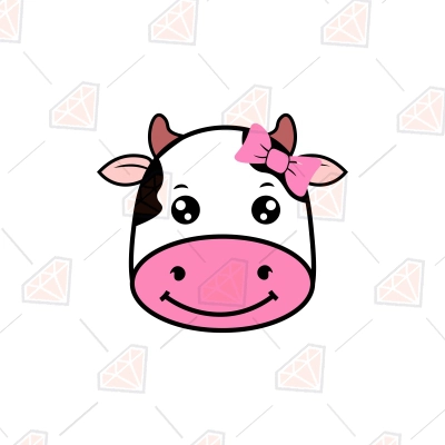 Cute Cow Head with Bow SVG, Clipart File | PremiumSVG