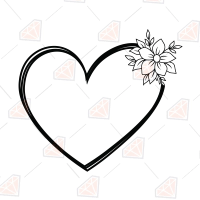 Heart with Flower SVG Cut File, Floral Heart Clipart Instant Download ...