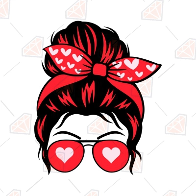Valentine's Day SVG with Messy Bun, Valentine Mom | PremiumSVG