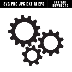 3 Gears SVG, Cogs Silhouette Svg