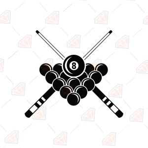 8 Ball SVG – 8 Ball Pool with Crossed Cue Cut File