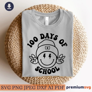 100 Days of School SVG with Smiley Face, Retro SVG Teacher SVG