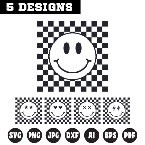 Checkered Smiley Faces SVG, Smiley Face SVG Images, Cricut Smiley Face SVG