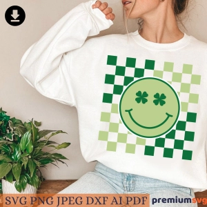 St Patricks Smiley Face SVG, Checkered Smiley SVG for St Patty St Patrick's Day SVG