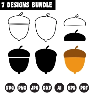 Acorns SVG Bundle, Acorn Clipart, Acorn Outline Cut Files, Instant Download Drawings