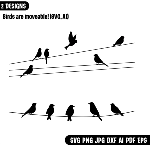 Birds On Wire SVG, Birds Silhouette SVG Bird SVG