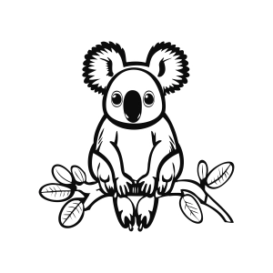 Black and White Koala On Branch SVG Image Wild & Jungle Animals SVG