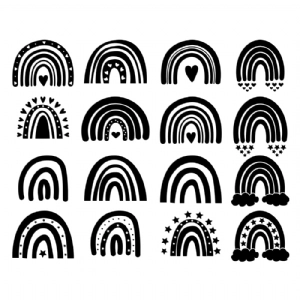 Black Boho Rainbows SVG Bundle, Boho Rainbow Clipart Rainbow SVG