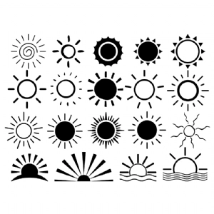 Black Suns Bundle SVG & Clipart Cut Files, Suns Outline SVG Summer SVG