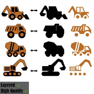 Brown Construction Trucks Bundle SVG Vector Illustration