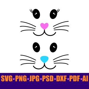 Cute Bunny Face SVG, Boy & Girl Bunny Faces SVG Easter Day SVG